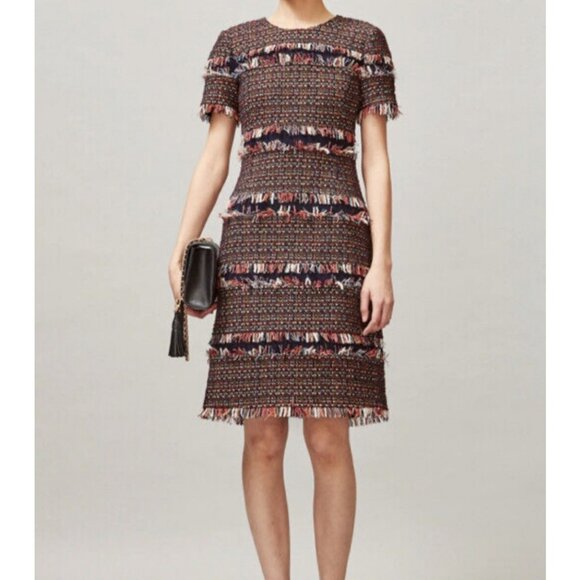 NWT Tory Burch Tweed Fringe Sheath Dress in Pixel Tweed - Picture 1 of 7